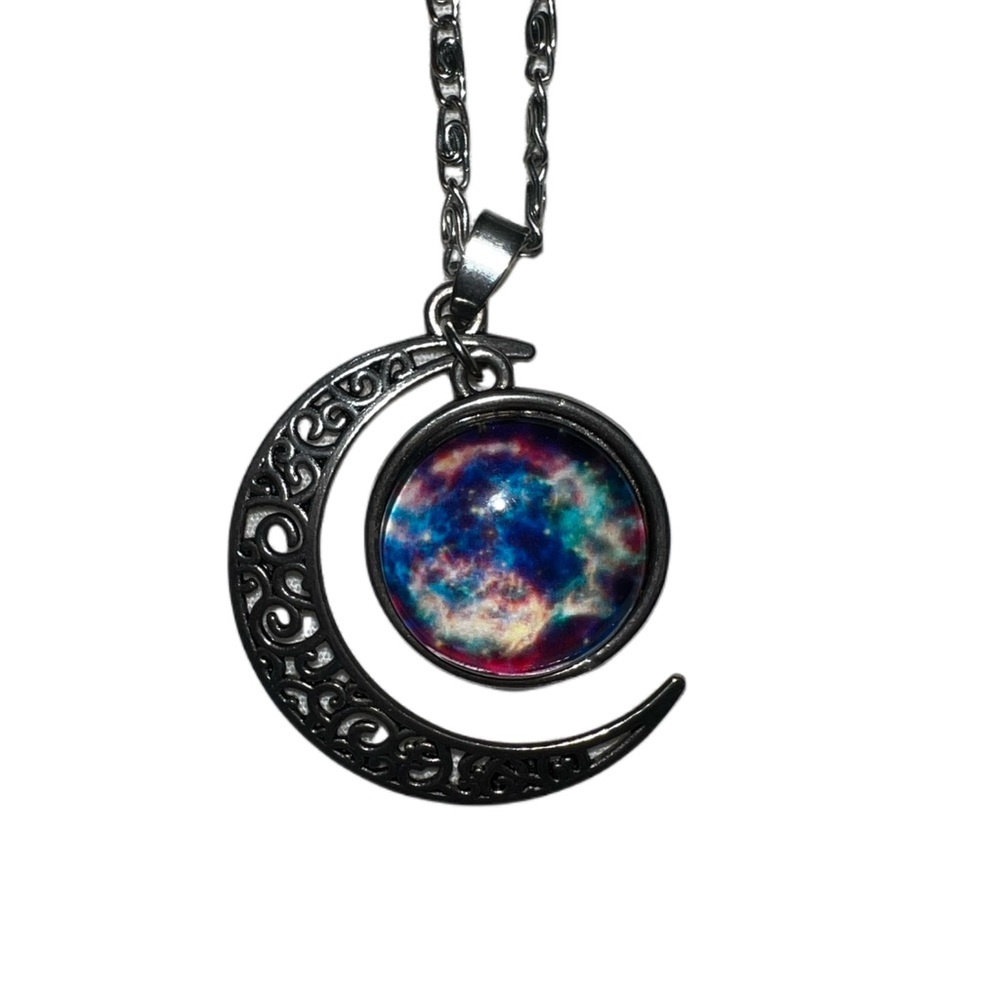 Silver Galaxy Moon Necklace